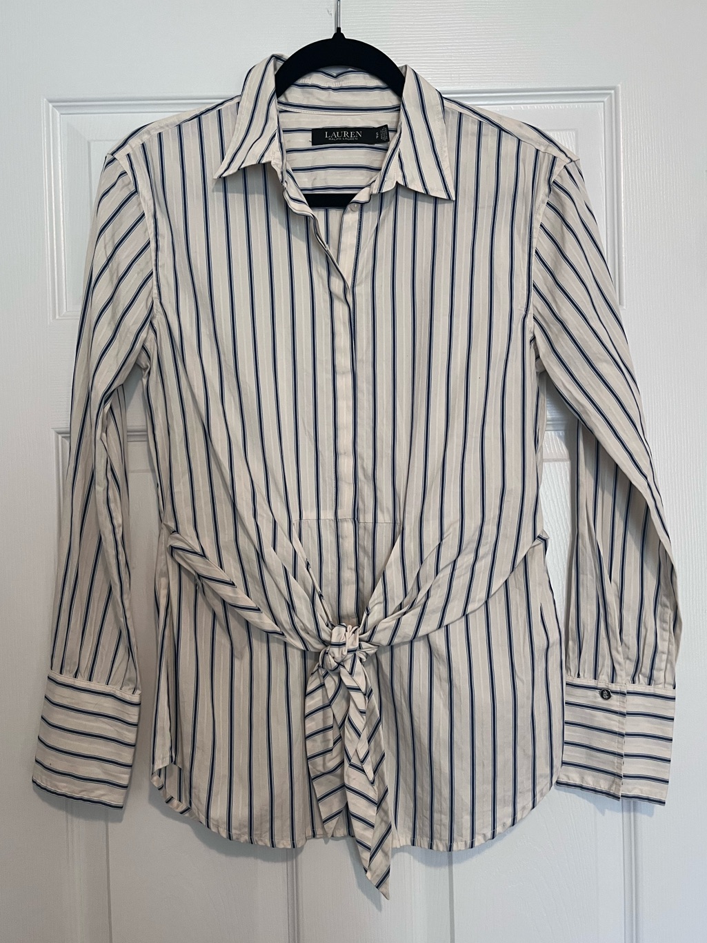Ralph Lauren White Shirt With Navy & Light Blue Stripes